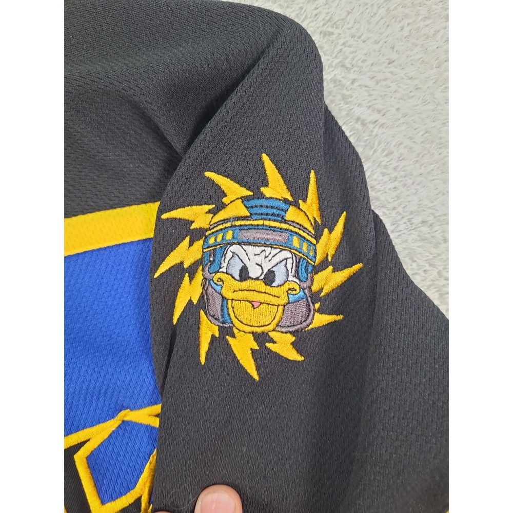 Walt Disney World Donalds Destroyers Hockey Jersey Mens Medium Blue Yellow VTG - Picture 9 of 10